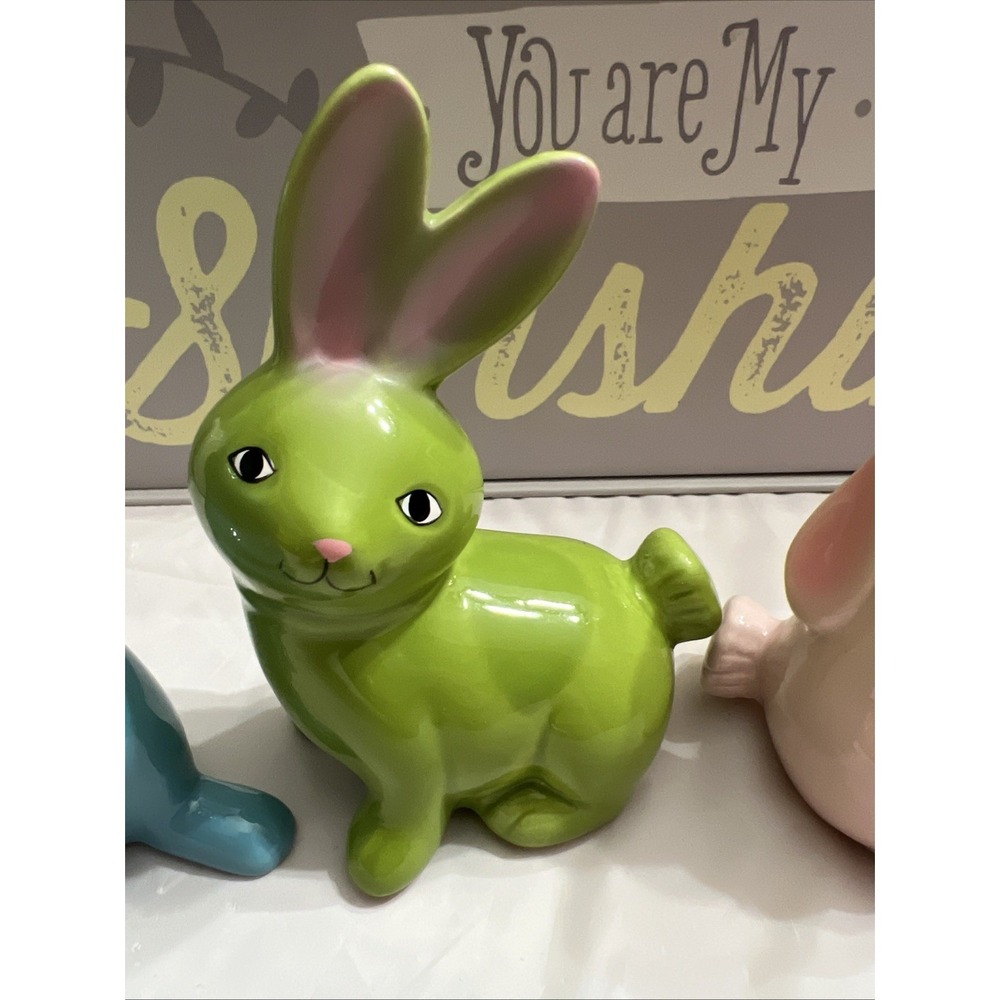 Lot Of 3 Easter Bunnies Blue Green And Pink - Picture 3 of 12